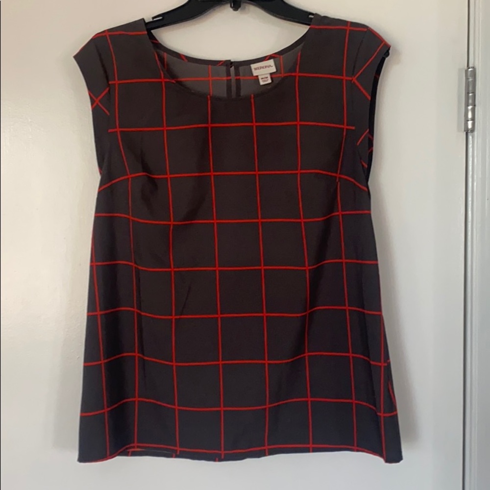 Merona Gray and Rust grid blouse